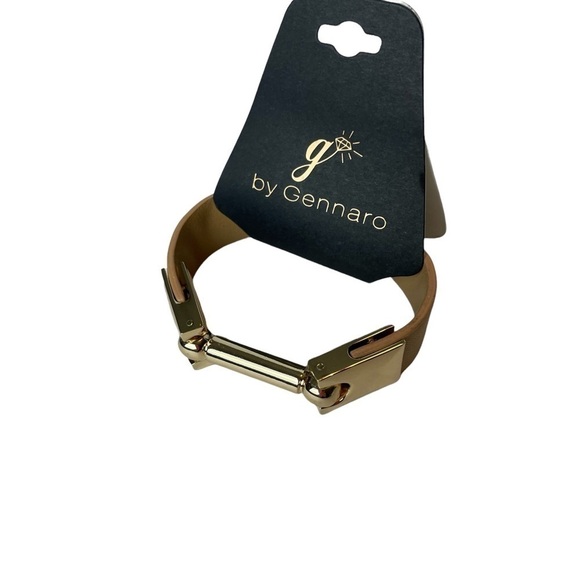 Gennaro Tan Faux Leather Adjustable Bracelet with Gold-Tone Bar and Accents - Picture 2 of 4
